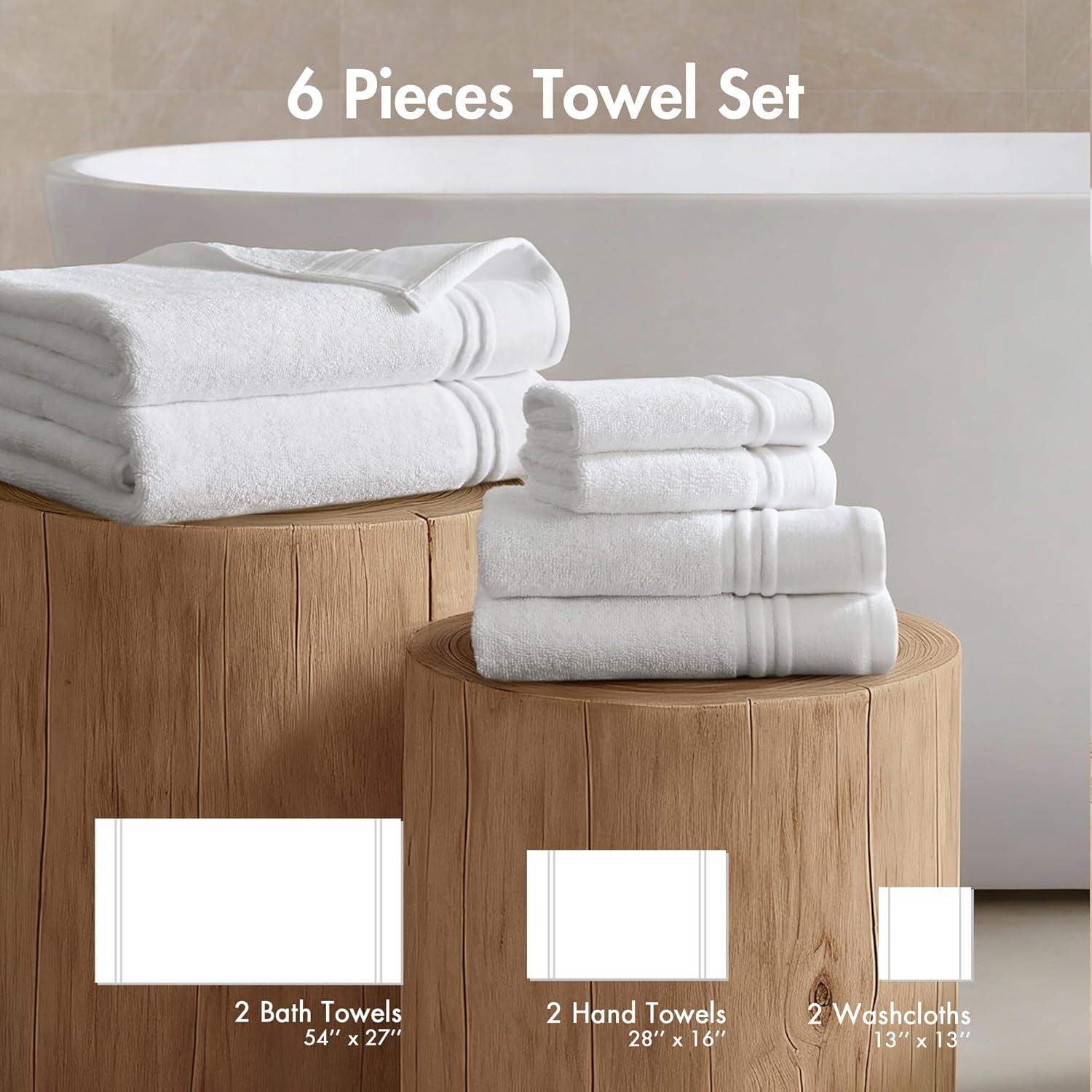 imageMadison Park 6 Piece Bath Towel Set 600 GSM 100 Cotton Terry Highly Absorbent Quick Dry Bathroom Towels with Hotel Style Border Soft Plush Bath Hand Washcloth Set BeigeWhite
