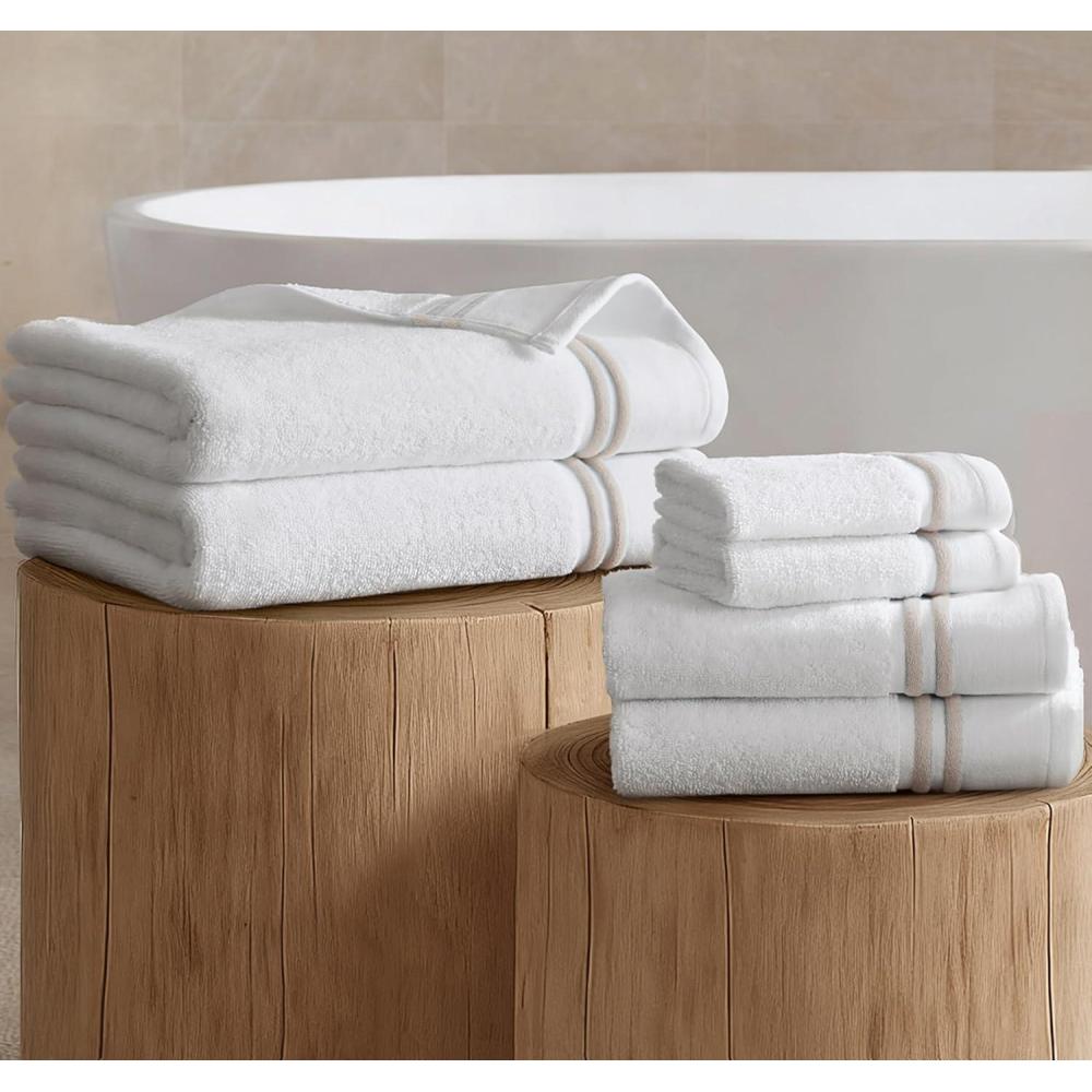 imageMadison Park 6 Piece Bath Towel Set 600 GSM 100 Cotton Terry Highly Absorbent Quick Dry Bathroom Towels with Hotel Style Border Soft Plush Bath Hand Washcloth Set BeigeBeige