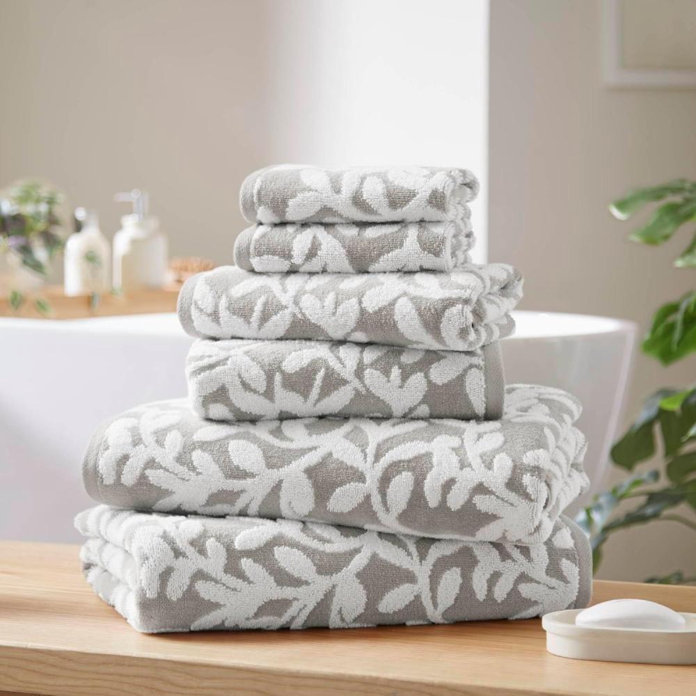 imageMadison Park Floral Decorative Towel Set of 6 Zero Twist Cotton Bath Towel Set with Botanical Leaf Pattern Soft Absorbent Quick Dry Bathroom Towels Bath Hand Washcloth Set GreyGrey