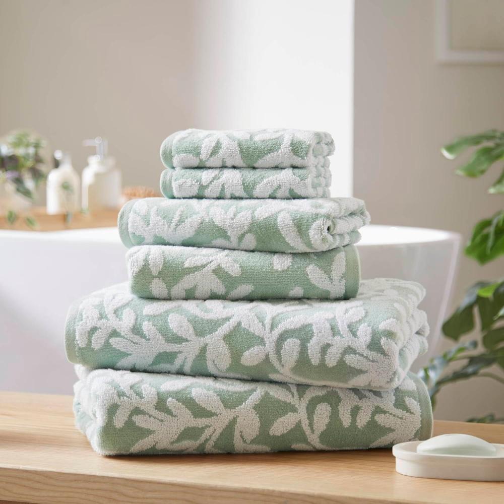 imageMadison Park Floral Decorative Towel Set of 6 Zero Twist Cotton Bath Towel Set with Botanical Leaf Pattern Soft Absorbent Quick Dry Bathroom Towels Bath Hand Washcloth Set GreySage Green