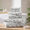 Madison Park Floral Decorative Towel Set of 6, Zero Twist Cotton Bath Towel Set with Botanical Leaf Pattern, Soft Absorbent Quick Dry Bathroom Towels, Bath Hand Washcloth Set, Grey(Grey)