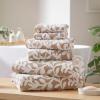 Madison Park Floral Decorative Towel Set of 6, Zero Twist Cotton Bath Towel Set with Botanical Leaf Pattern, Soft Absorbent Quick Dry Bathroom Towels, Bath Hand Washcloth Set, Grey(Taupe)
