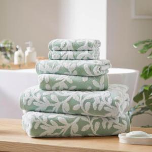 Madison Park Floral Decorative Towel Set of 6, Zero Twist Cotton Bath Towel Set with Botanical Leaf Pattern, Soft Absorbent Quick Dry Bathroom Towels, Bath Hand Washcloth Set, Grey(Sage Green)