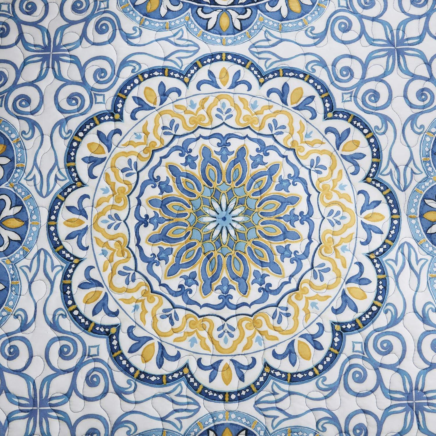 imageMadison Park Daybed Cover SetDouble Sided Quilting Casual Design All Season Bedding with Bedskirt Matching Shams Decorative Pillow 75x39 Medallion Blue 6 Piece