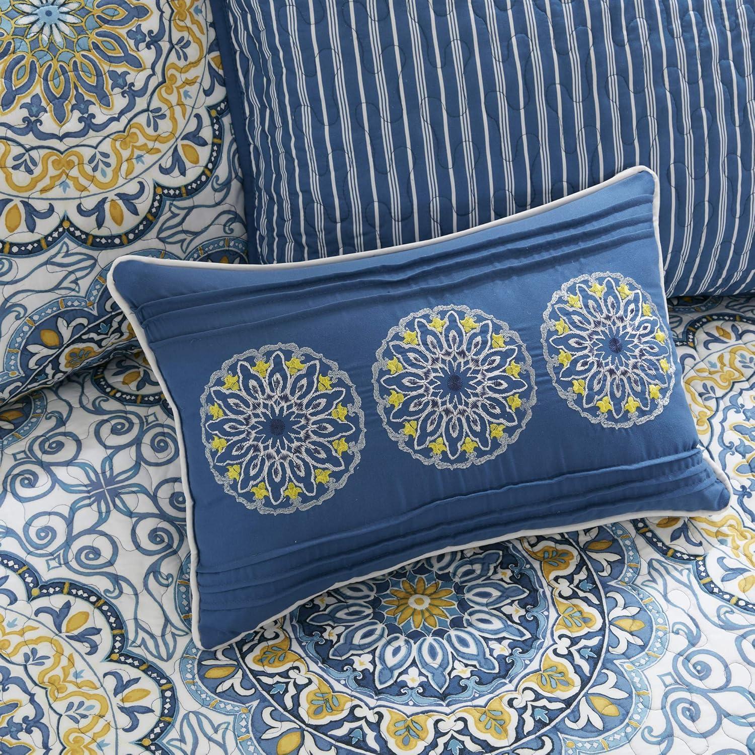 imageMadison Park Daybed Cover SetDouble Sided Quilting Casual Design All Season Bedding with Bedskirt Matching Shams Decorative Pillow 75x39 Medallion Blue 6 Piece