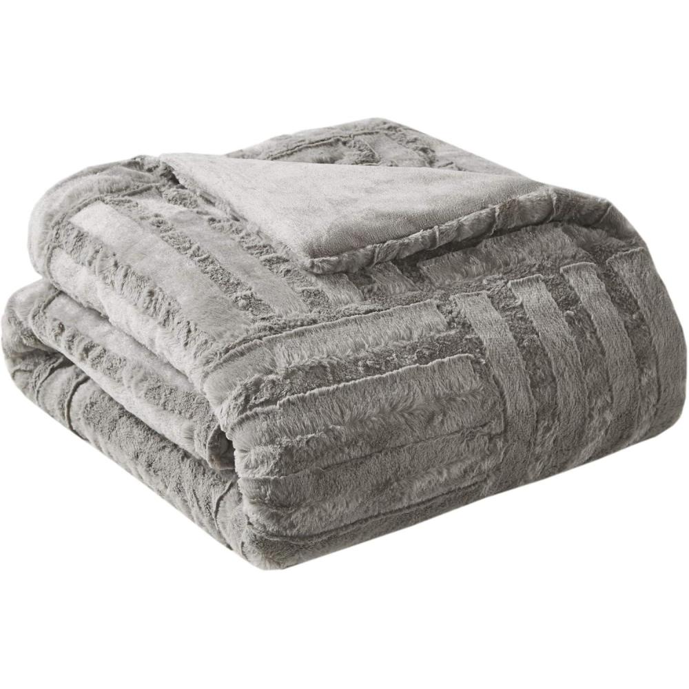 imageMadison Park Arctic Luxury Ultra Plush Down Alternative Throw 50x60 Geometric Premium Soft Cozy Long Fur Plush For Bed Couch or Sofa 50x60 IvoryGray