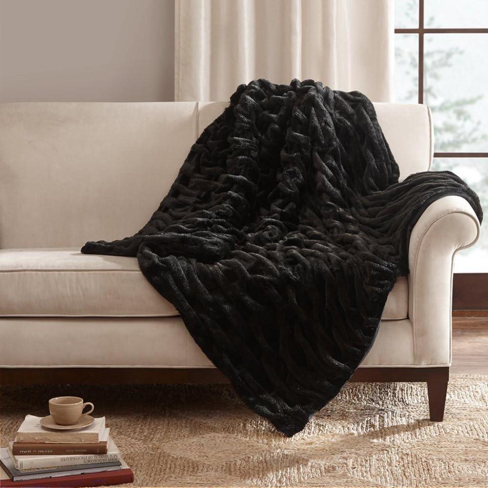 imageMadison Park Oversized Ruched Fur Luxury Throw Black 50x70 Premium Soft Cozy Ruched Fur For Bed Couch or SofaBlack
