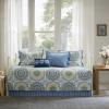 Madison Park Daybed Cover Set-Double Sided Quilting Casual Design All Season Bedding with Bedskirt, Matching Shams, Decorative Pillow, 75″x39″, Medallion Blue 6 Piece