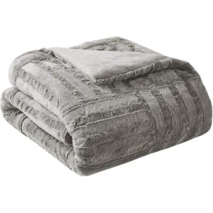 Madison Park Arctic Luxury Ultra Plush Down Alternative Throw 50×60 Geometric Premium Soft Cozy Long Fur Plush For Bed, Couch or Sofa, 50″x60″, Ivory(Gray)
