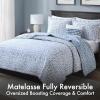 Madison Park Quilt Set Metelasse Reversible Coverlet Set Size, Soft Summer Quilt, All Season Lightweight Botannical Bedding King Shams, Harmony, King/Cal King, Blue 3 Piece(Blue)
