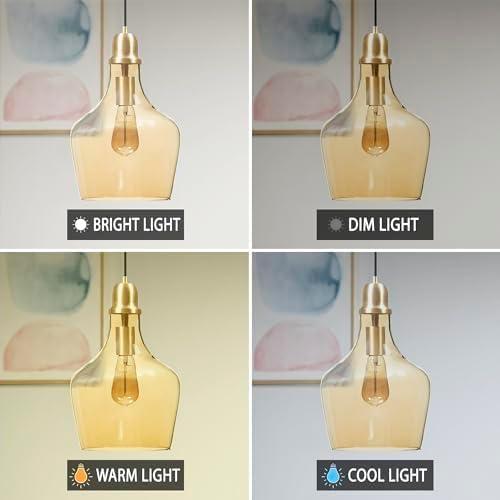 imageINKIVY Auburn Pendant Lighting for Dining Room Industrial Kitchen Lights Handblown Glass Bell Shaped Pendant Light for Kitchen Island Foyer Bedroom 9 Dia x 955 H GoldClearGoldAmber