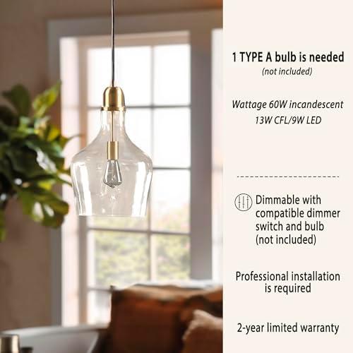 imageINKIVY Auburn Pendant Lighting for Dining Room Industrial Kitchen Lights Handblown Glass Bell Shaped Pendant Light for Kitchen Island Foyer Bedroom 9 Dia x 955 H GoldClearGoldClear