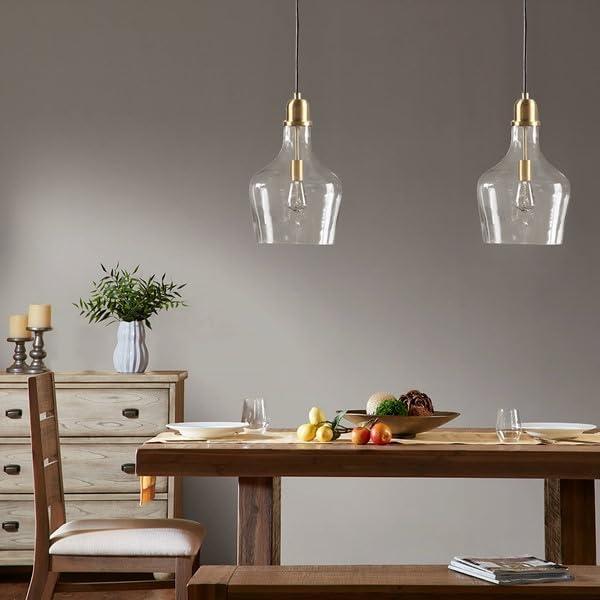 imageINKIVY Auburn Pendant Lighting for Dining Room Industrial Kitchen Lights Handblown Glass Bell Shaped Pendant Light for Kitchen Island Foyer Bedroom 9 Dia x 955 H GoldClearGoldClear