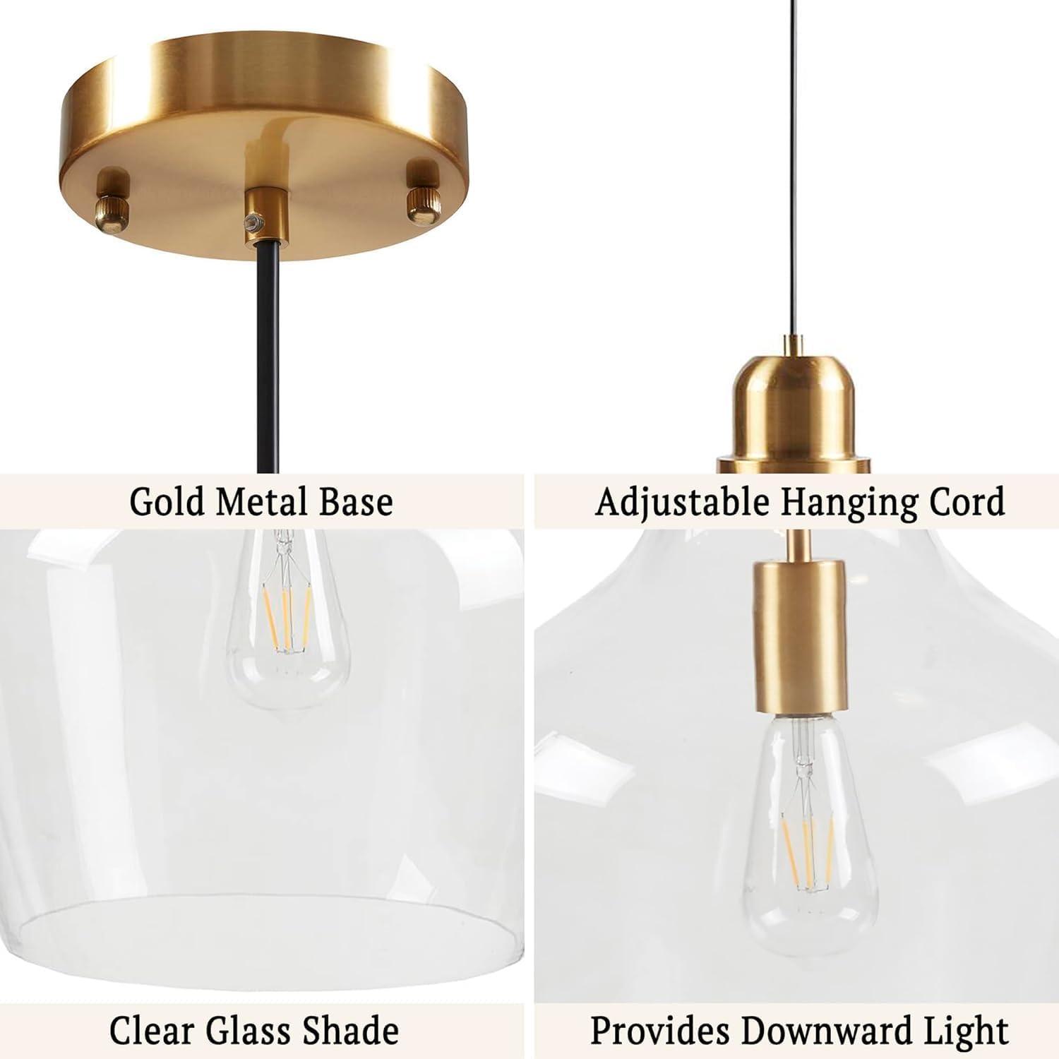 imageINKIVY Auburn Pendant Lighting for Dining Room Industrial Kitchen Lights Handblown Glass Bell Shaped Pendant Light for Kitchen Island Foyer Bedroom 9 Dia x 955 H GoldClearGoldClear