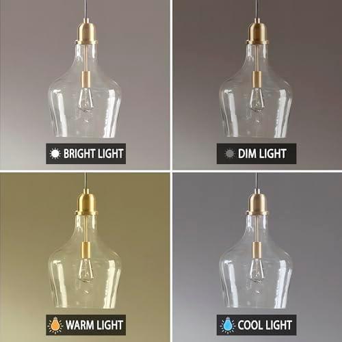 imageINKIVY Auburn Pendant Lighting for Dining Room Industrial Kitchen Lights Handblown Glass Bell Shaped Pendant Light for Kitchen Island Foyer Bedroom 9 Dia x 955 H GoldClearGoldClear