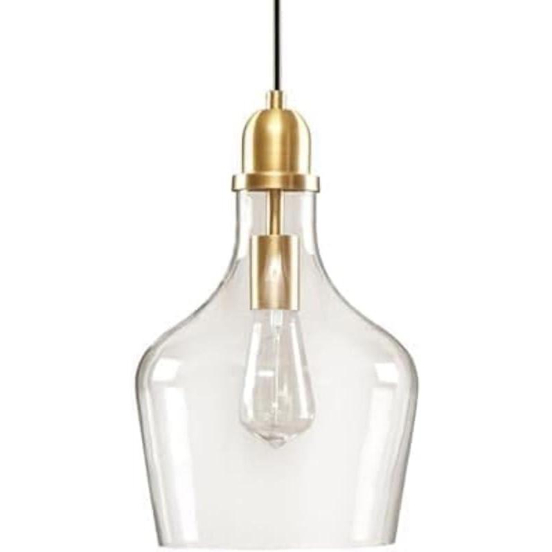 imageINKIVY Auburn Pendant Lighting for Dining Room Industrial Kitchen Lights Handblown Glass Bell Shaped Pendant Light for Kitchen Island Foyer Bedroom 9 Dia x 955 H GoldClearGoldClear