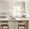 INK+IVY Auburn Pendant Lighting for Dining Room, Industrial Kitchen Lights, Hand-blown Glass Bell Shaped Pendant Light for Kitchen Island, Foyer, Bedroom, 9″ Dia x 95.5″ H, Gold/Clear(Gold/Clear)