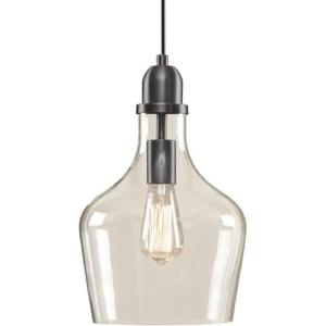 INK+IVY Auburn Pendant Lighting for Dining Room, Industrial Kitchen Lights, Hand-blown Glass Bell Shaped Pendant Light for Kitchen Island, Foyer, Bedroom, 9″ Dia x 95.5″ H, Gold/Clear(Bronze/Clear)