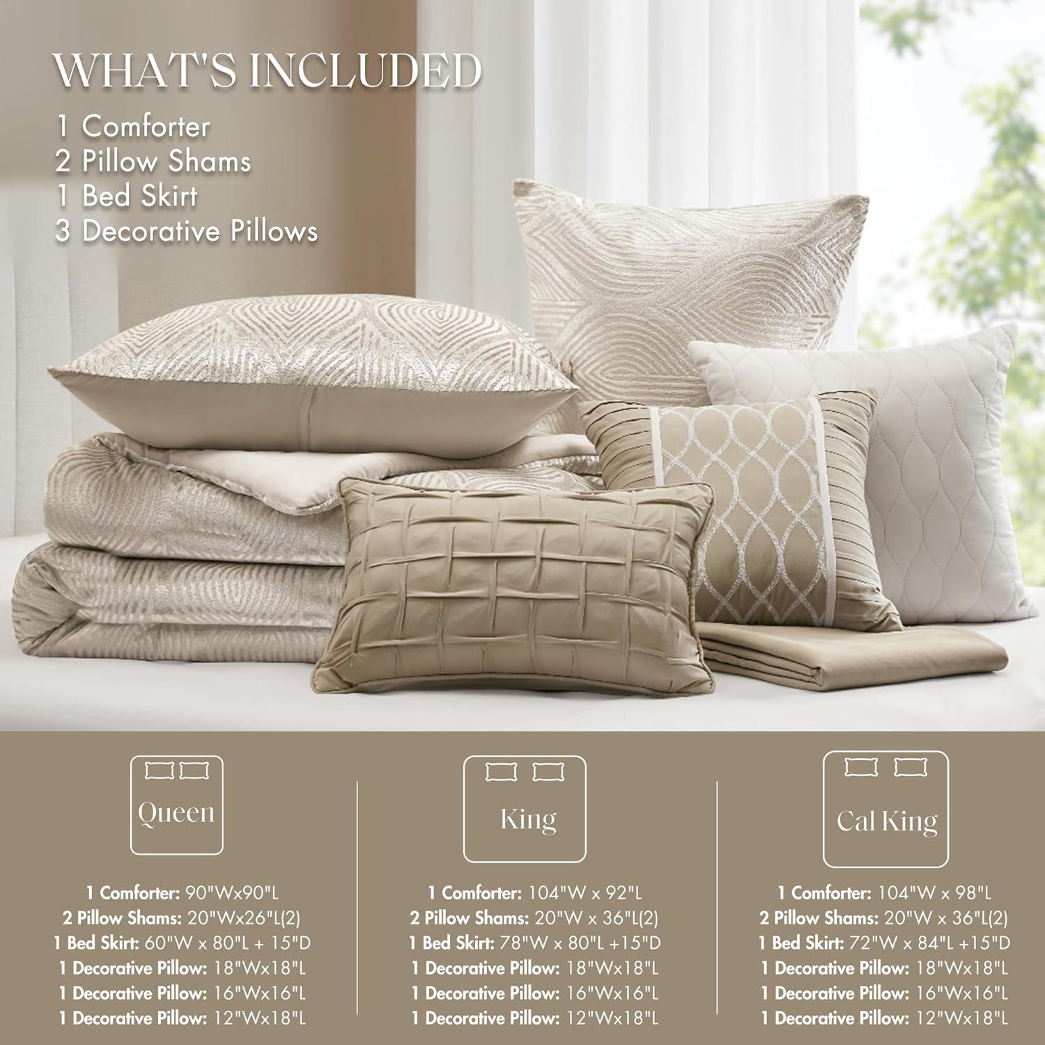 imageMadison Park 7Piece Velvet Comforter Set Jacquard Bedding Sets for All Season Includes Comforter Bed Skirt Pillow Shams and Decorative Pillow QueenKingCal King Nocturne Grey All SeasonChampagne