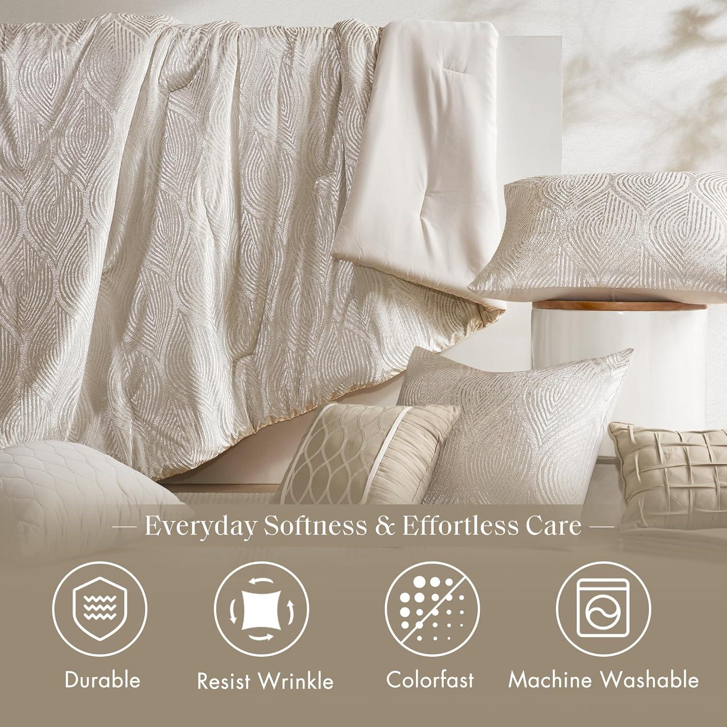 imageMadison Park 7Piece Velvet Comforter Set Jacquard Bedding Sets for All Season Includes Comforter Bed Skirt Pillow Shams and Decorative Pillow QueenKingCal King Nocturne Grey All SeasonChampagne