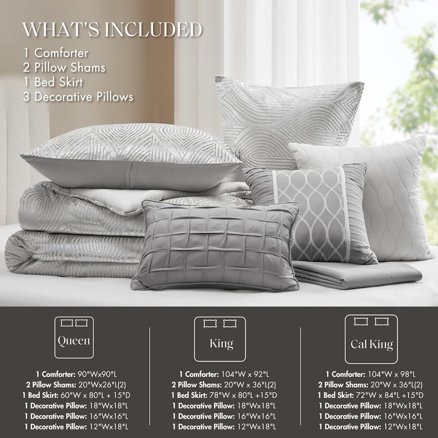 imageMadison Park 7Piece Velvet Comforter Set Jacquard Bedding Sets for All Season Includes Comforter Bed Skirt Pillow Shams and Decorative Pillow QueenKingCal King Nocturne Grey All SeasonGrey
