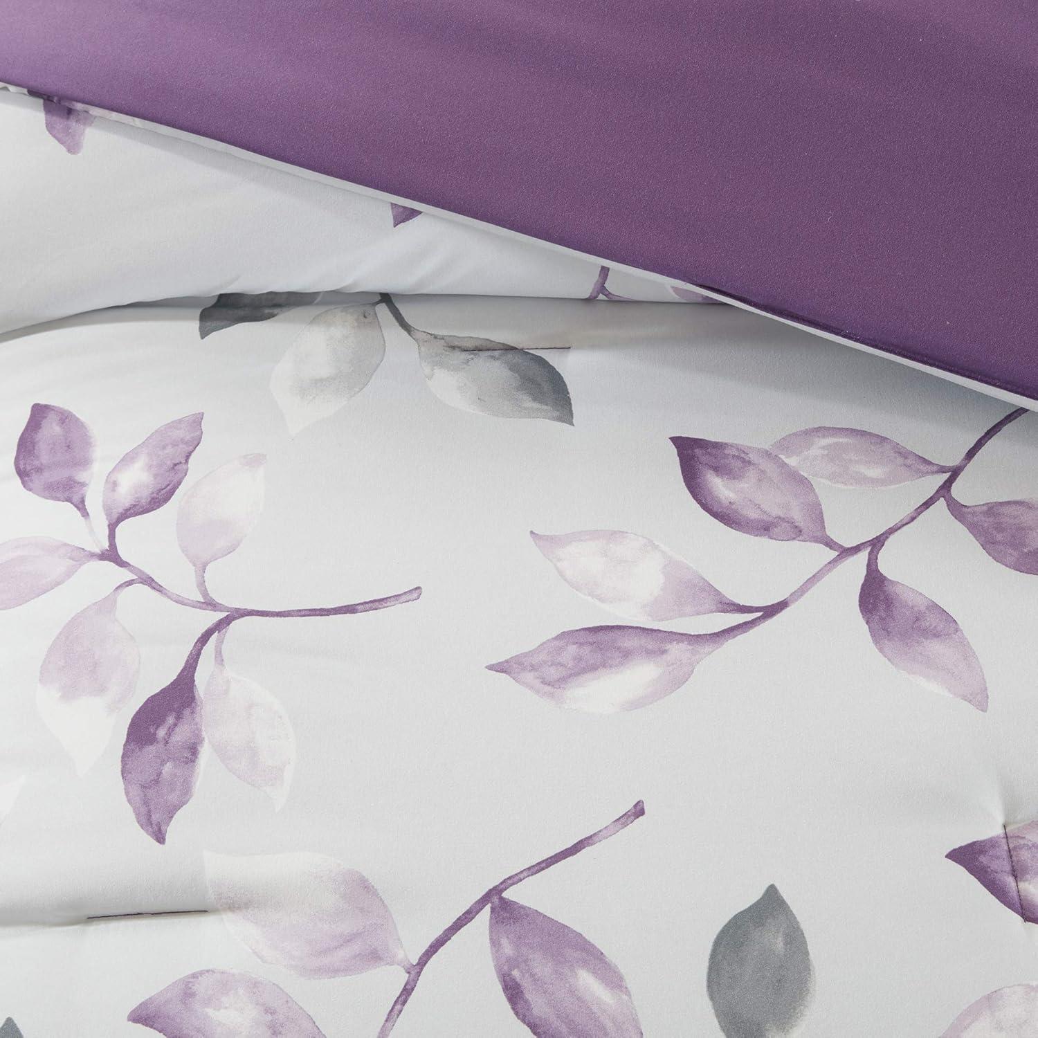 imageMadison Park Essentials Cozy Bed In A Bag Comforter with Complete Cotton Sheet Set Trendy Floral Design All Season Cover Decorative Pillow Full78x86 Leaf Purple 9 PieceLafael Leaf Purple