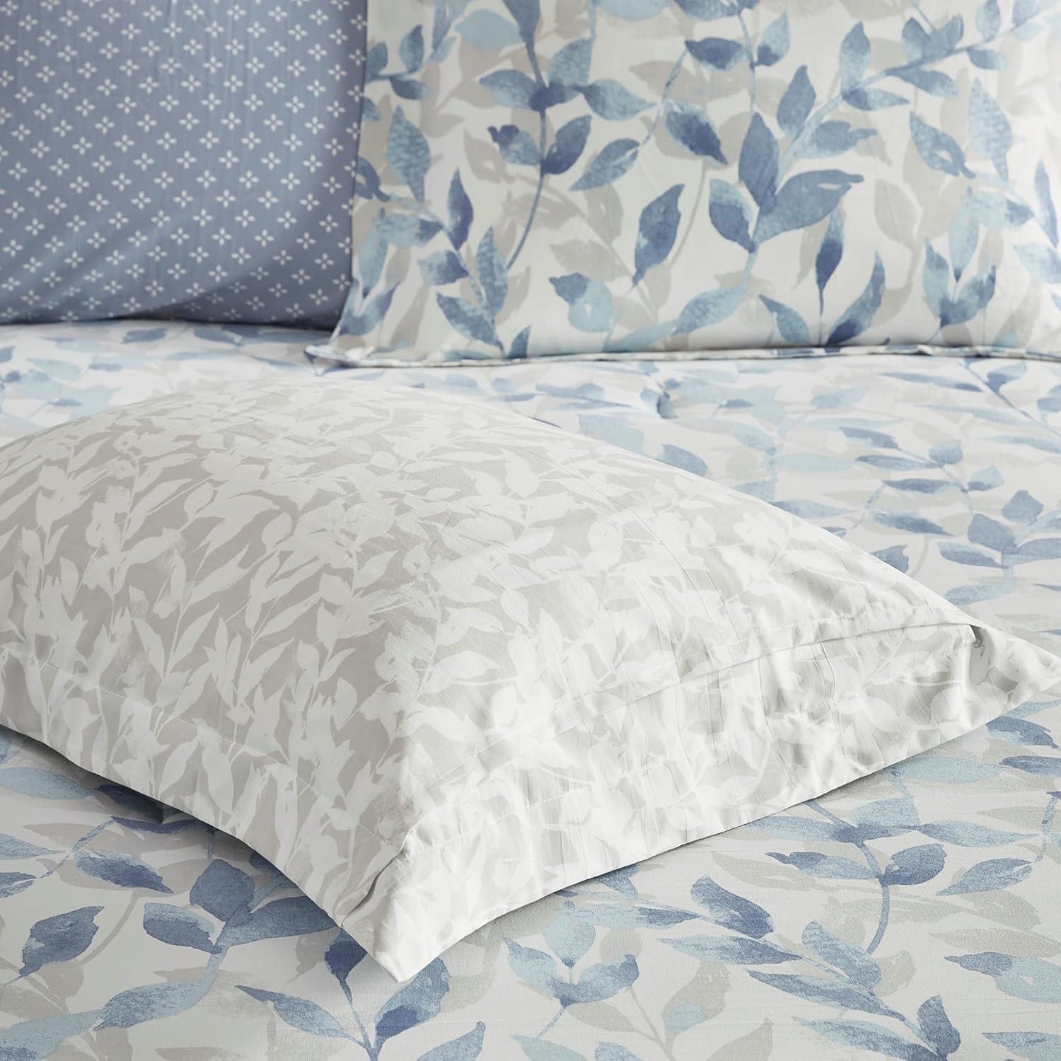 imageMadison Park Essentials Cozy Bed In A Bag Comforter with Complete Cotton Sheet Set Trendy Floral Design All Season Cover Decorative Pillow Full78x86 Leaf Purple 9 PieceSofia Blue