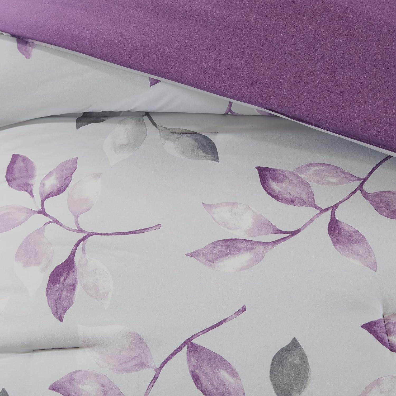 imageMadison Park Essentials Cozy Bed In A Bag Comforter with Complete Cotton Sheet Set Trendy Floral Design All Season Cover Decorative Pillow Full78x86 Leaf Purple 9 PieceLafael Leaf Purple