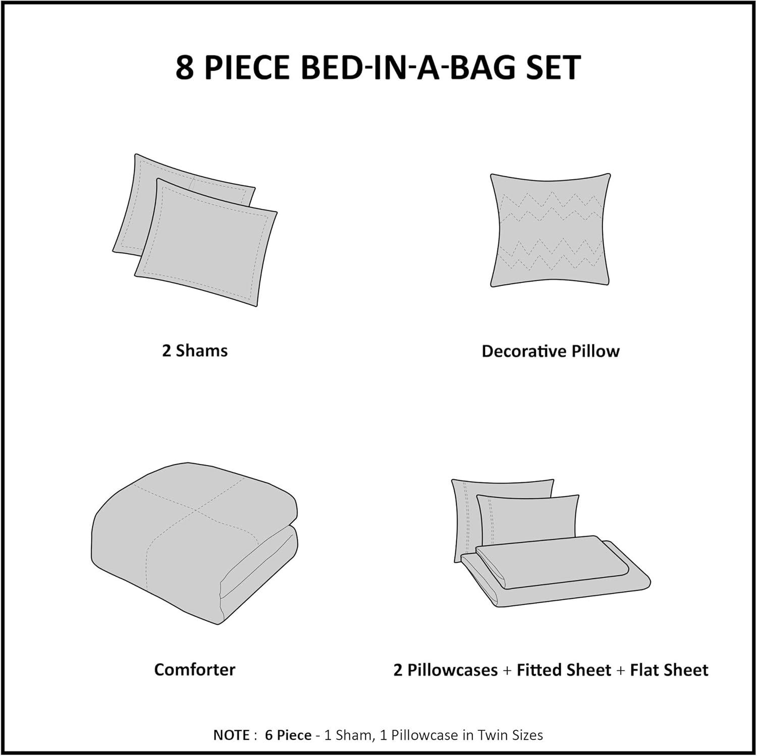 imageMadison Park Essentials Cozy Bed In A Bag Comforter with Complete Cotton Sheet Set Trendy Floral Design All Season Cover Decorative Pillow Full78x86 Leaf Purple 9 PieceSofia Blue