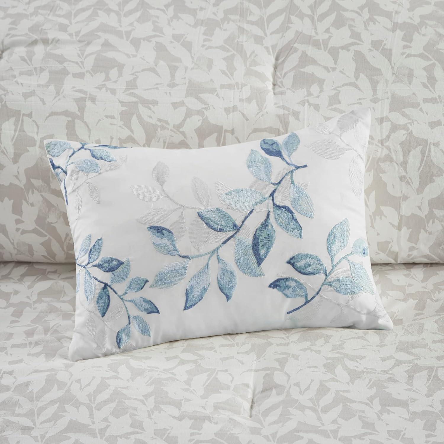 imageMadison Park Essentials Cozy Bed In A Bag Comforter with Complete Cotton Sheet Set Trendy Floral Design All Season Cover Decorative Pillow Full78x86 Leaf Purple 9 PieceSofia Blue