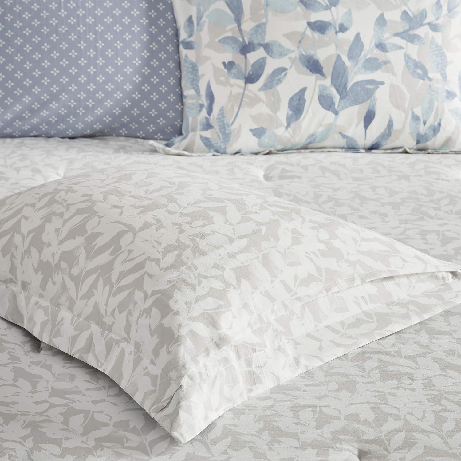 imageMadison Park Essentials Cozy Bed In A Bag Comforter with Complete Cotton Sheet Set Trendy Floral Design All Season Cover Decorative Pillow Full78x86 Leaf Purple 9 PieceSofia Blue