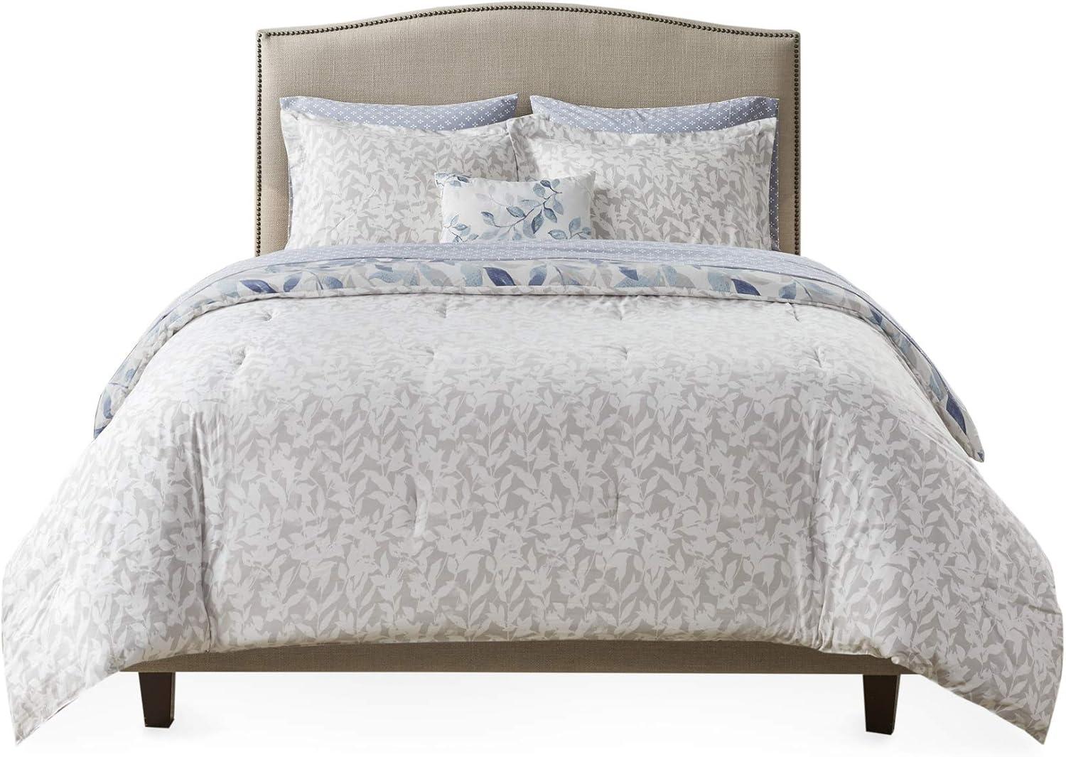 imageMadison Park Essentials Cozy Bed In A Bag Comforter with Complete Cotton Sheet Set Trendy Floral Design All Season Cover Decorative Pillow Full78x86 Leaf Purple 9 PieceSofia Blue