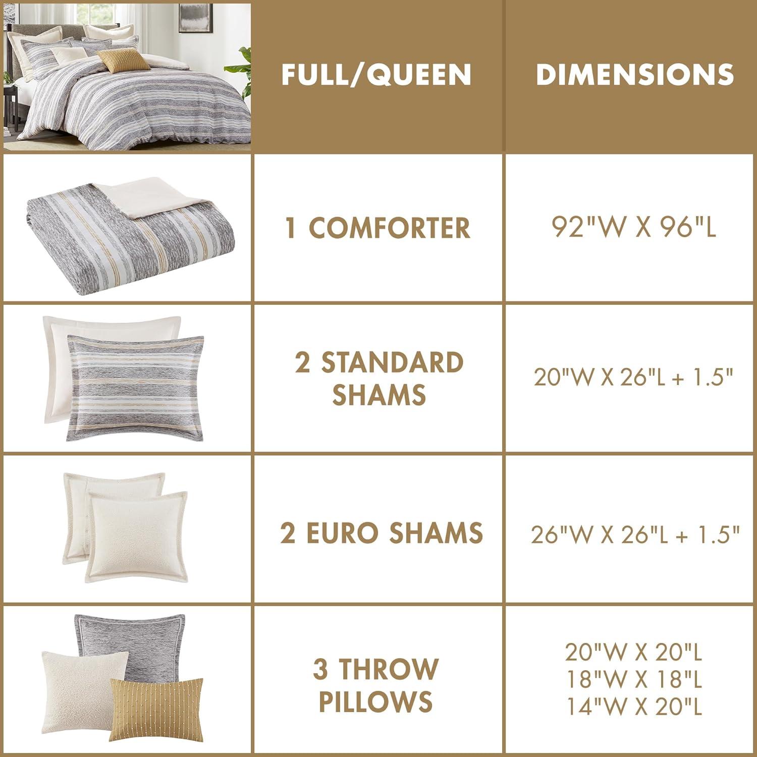 imageMadison Park Queen Comforter Cotton Rich Chenille Jacquard Stripes Oversized Comforters Queen Size Bed All Season Poly Filled Queen Size Comforter Oasis FullQueen Charcoal 8 PieceCharcoal