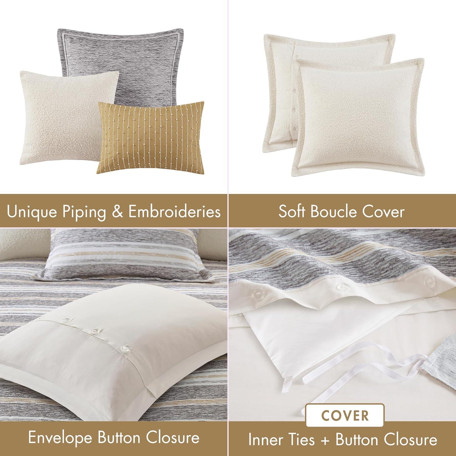 imageMadison Park Queen Comforter Cotton Rich Chenille Jacquard Stripes Oversized Comforters Queen Size Bed All Season Poly Filled Queen Size Comforter Oasis FullQueen Charcoal 8 PieceCharcoal