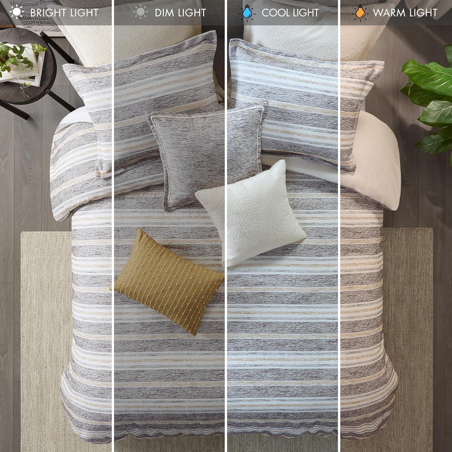 imageMadison Park Queen Comforter Cotton Rich Chenille Jacquard Stripes Oversized Comforters Queen Size Bed All Season Poly Filled Queen Size Comforter Oasis FullQueen Charcoal 8 PieceCharcoal