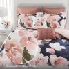 Madison Park 7-Piece Comforter Set, Floral Print, Breathable & Smooth Cotton Sateen Bedding with Euro Shams, Queen, Blue(Blush)