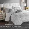 Madison Park 7-Piece Velvet Comforter Set, Jacquard Bedding Sets for All Season, Includes Comforter, Bed Skirt, Pillow Shams and Decorative Pillow, Queen/King/Cal King, Nocturne, Grey | All Season(Grey)