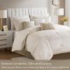 Madison Park 7-Piece Velvet Comforter Set, Jacquard Bedding Sets for All Season, Includes Comforter, Bed Skirt, Pillow Shams and Decorative Pillow, Queen/King/Cal King, Nocturne, Grey | All Season(Champagne)