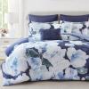 Madison Park 7-Piece Comforter Set, Floral Print, Breathable & Smooth Cotton Sateen Bedding with Euro Shams, Queen, Blue(Blue)