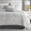 Madison Park 7-Piece Velvet Comforter Set, Jacquard Bedding Sets for All Season, Includes Comforter, Bed Skirt, Pillow Shams and Decorative Pillow, Queen/King/Cal King, Nocturne, Grey | All Season(Grey)