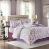 Madison Park Essentials Cozy Bed In A Bag Comforter with Complete Cotton Sheet Set – Trendy Floral Design All Season Cover, Decorative Pillow, Full(78″x86″), Leaf Purple 9 Piece(Lafael  Leaf Purple)