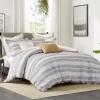 Madison Park Queen Comforter Cotton Rich, Chenille Jacquard Stripes, Oversized Comforters Queen Size Bed, All Season Poly Filled Queen Size Comforter, Oasis, Full/Queen, Charcoal 8 Piece(Charcoal)