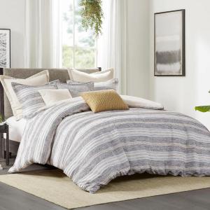 Madison Park Queen Comforter Cotton Rich, Chenille Jacquard Stripes, Oversized Comforters Queen Size Bed, All Season Poly Filled Queen Size Comforter, Oasis, Full/Queen, Charcoal 8 Piece(Charcoal)