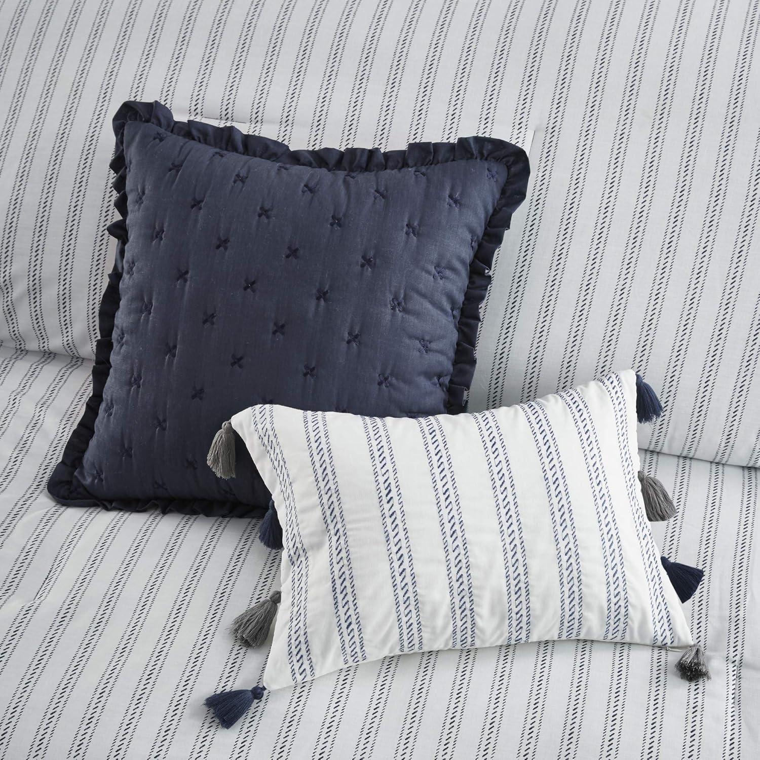 imageMadison Park Cozy Comforter Nature Scenery Design All Season Bedding Matching Bed Skirt Decorative Pillows Holly Floral PurpleTaupe King104x92 8 PieceDark Blue