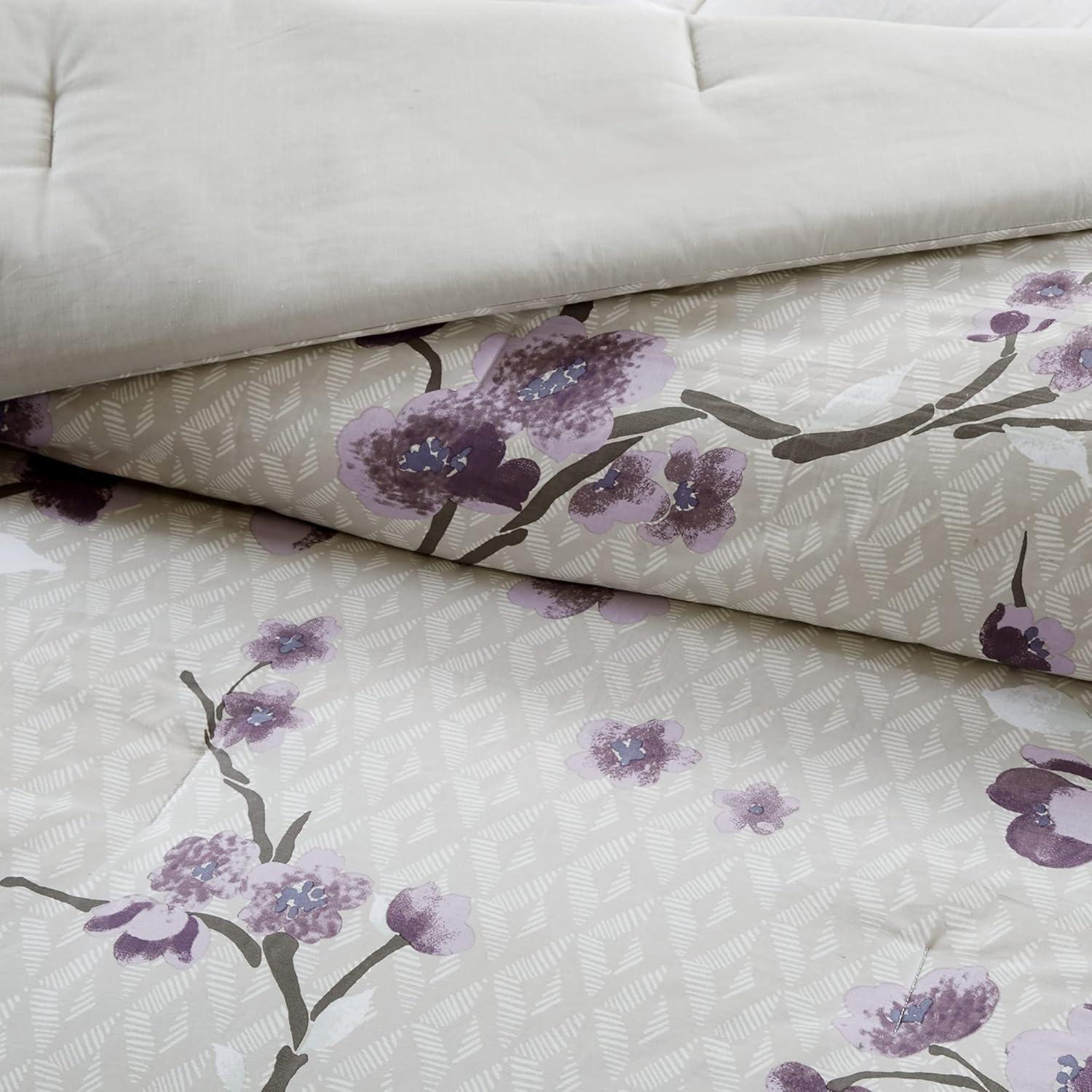 imageMadison Park Cozy Comforter Nature Scenery Design All Season Bedding Matching Bed Skirt Decorative Pillows Holly Floral PurpleTaupe King104x92 8 PieceGreyPurple