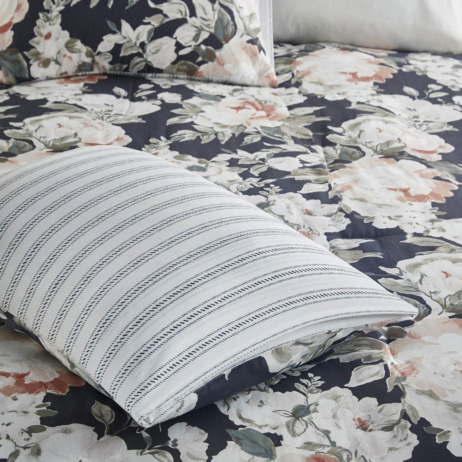 imageMadison Park Cozy Comforter Nature Scenery Design All Season Bedding Matching Bed Skirt Decorative Pillows Holly Floral PurpleTaupe King104x92 8 PieceDark Blue