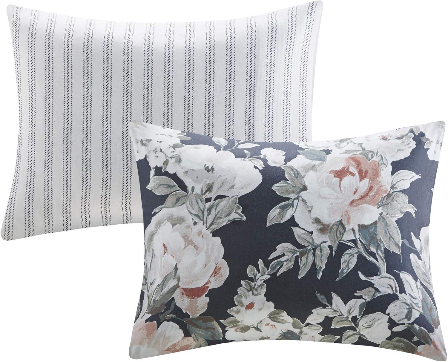 imageMadison Park Cozy Comforter Nature Scenery Design All Season Bedding Matching Bed Skirt Decorative Pillows Holly Floral PurpleTaupe King104x92 8 PieceDark Blue