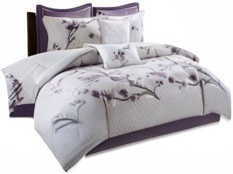 imageMadison Park Cozy Comforter Nature Scenery Design All Season Bedding Matching Bed Skirt Decorative Pillows Holly Floral PurpleTaupe King104x92 8 PieceGreyPurple