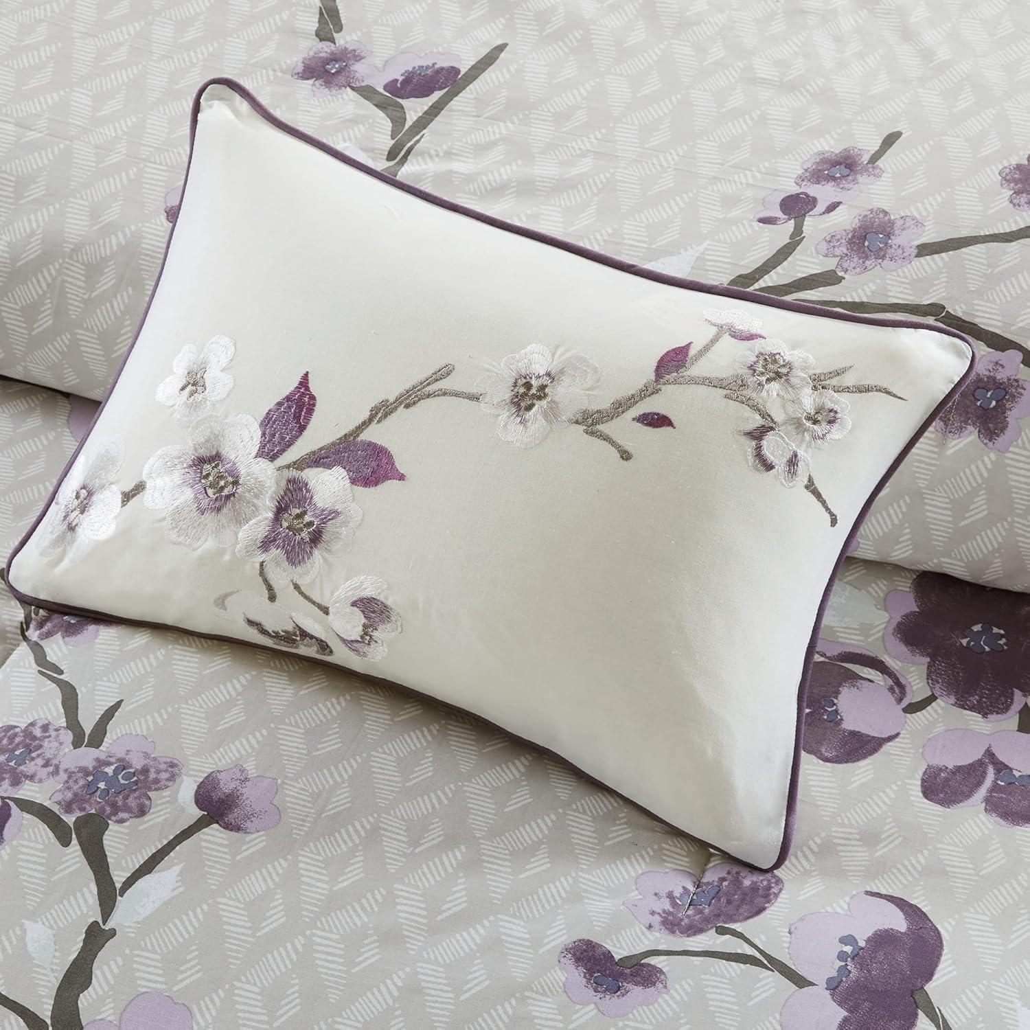 imageMadison Park Cozy Comforter Nature Scenery Design All Season Bedding Matching Bed Skirt Decorative Pillows Holly Floral PurpleTaupe King104x92 8 PieceGreyPurple
