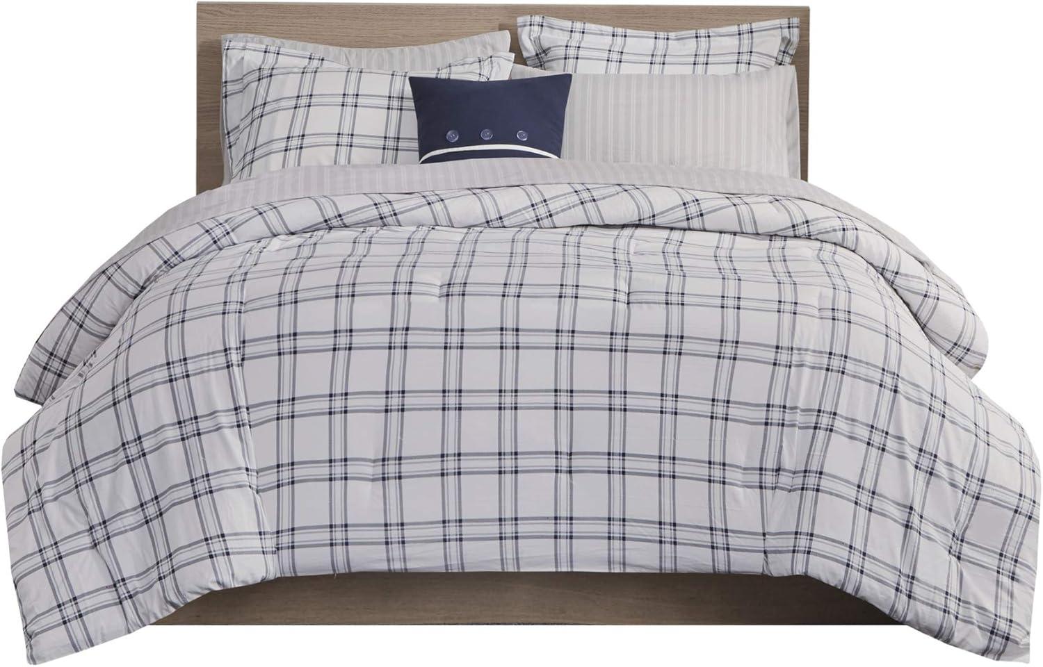 imageMadison Park Essentials Cozy Bed in A Bag Reversible Comforter with Complete Sheet Set Casual Plaid Cabin Design All Season Cover Decorative Pillow Everest Plaid Red Twin68x86 6 PiecePatrick Plaid Navy